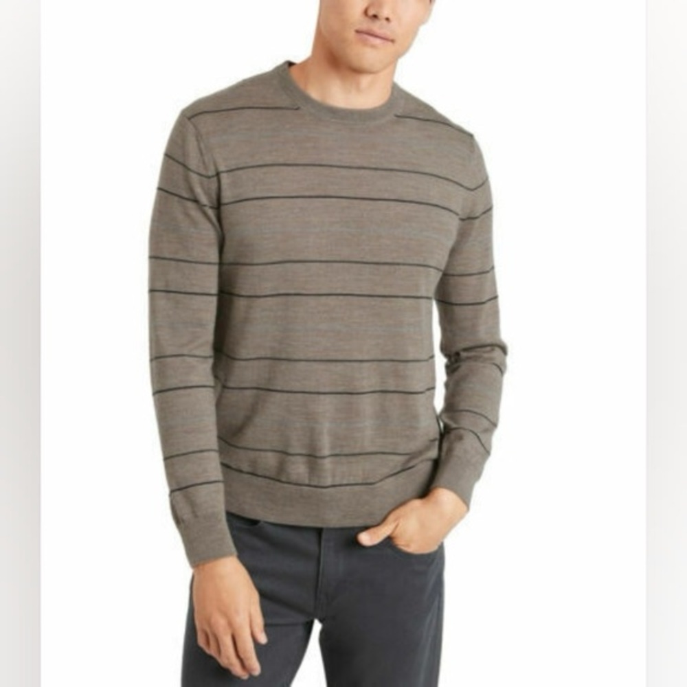 Banana Republic Men’s 100% Merino Wool Brown Striped Crewneck Sweater Size Large